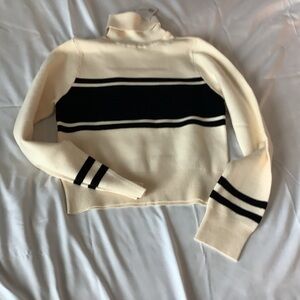 Striped Cream and Black Women's Turtleneck Sweater